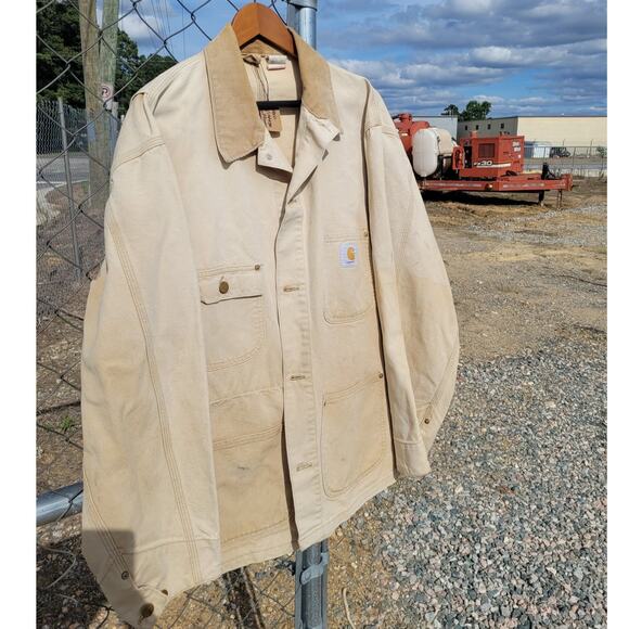Vintage Carhartt Chore Barn Coat Canvas Jacket Corduroy Collar - Picture 10 of 11